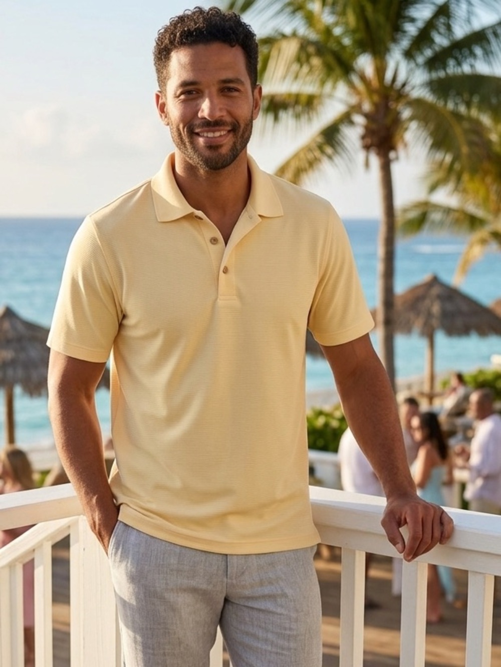 Cubavera Men's Pale Yellow Textured Polo